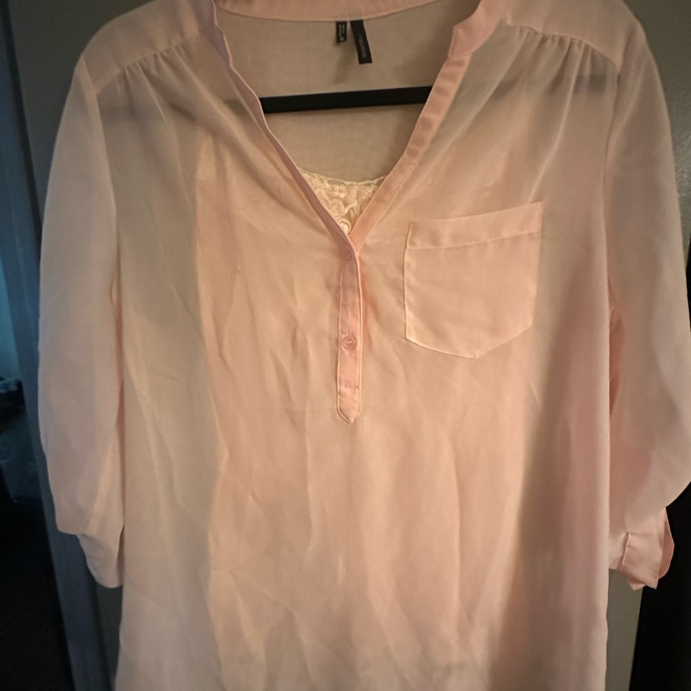 Maurices Light Pink Sheer Blouse with Pocket